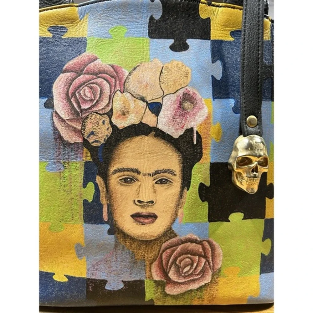 Prison Art Hand Tattooed Leather Purse‎ Handbag Domed Satchel Frieda Kahlo